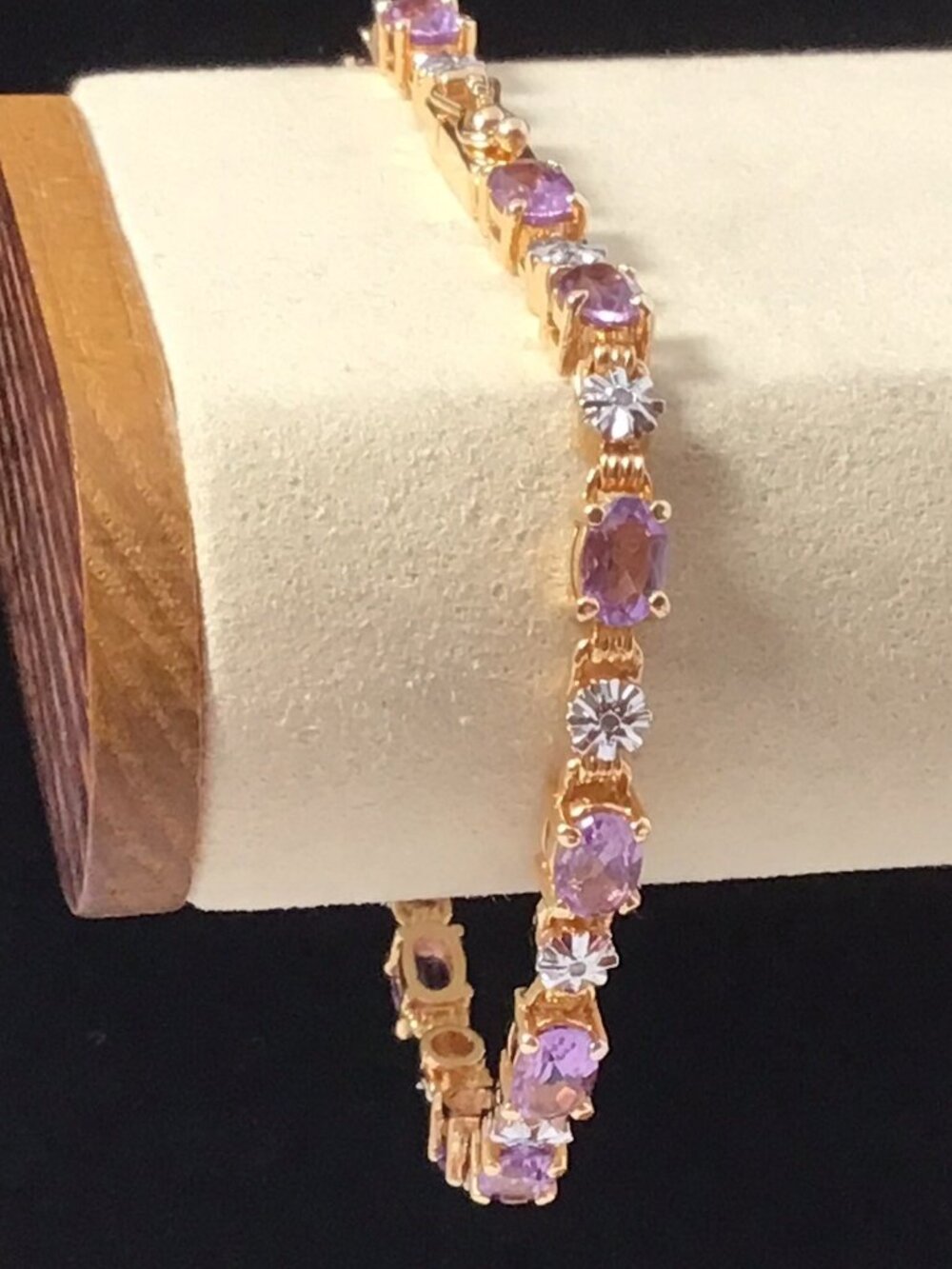 Amethyst Diamond Bracelet Sterling Silver Gold Overlay Size 7.25 Inch
